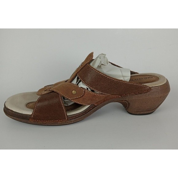 Merrell Brown Leather Sandals Heels Slip Ons Luxe Slide Mink Womens Size 8 - Picture 5 of 8